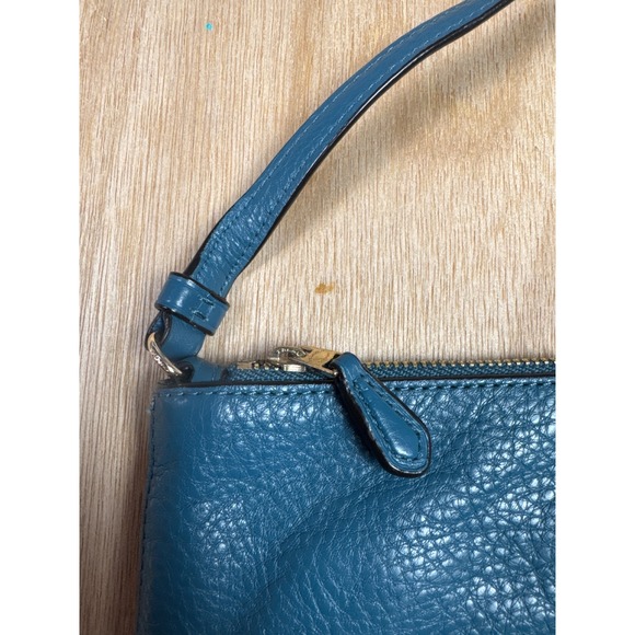 Coach Nolita 24 Wristlet Teal Blue Pebbled Leather Gold Logo Handbag Bag - Picture 3 of 9